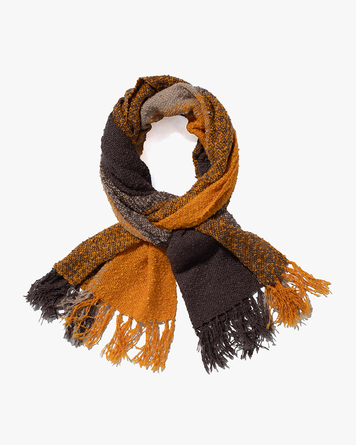 Kobo Oriza Scarf, Slub, Orange with Warm Grey Accents