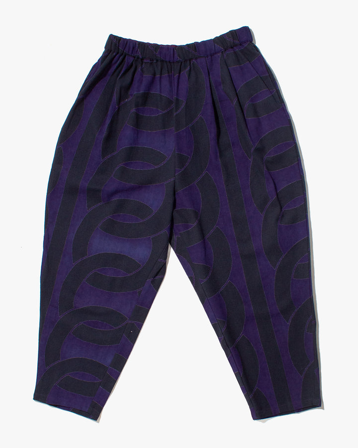 Wa-Modern Drawstring Pants, Purple and Black Watsunagi