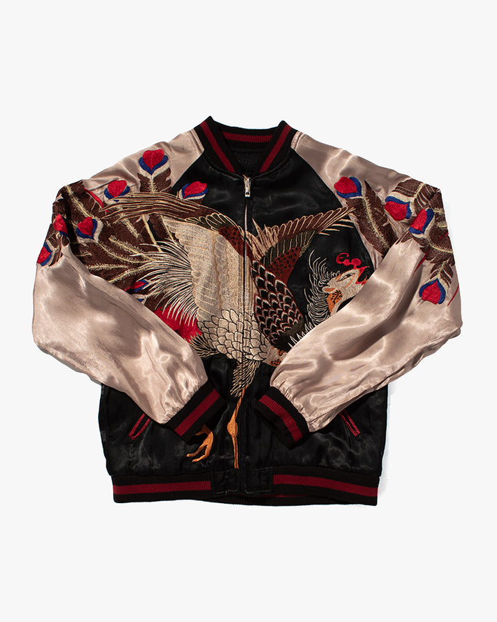 Japanese Repro Souvenir Jacket, Reversible, Black and Red Peacock