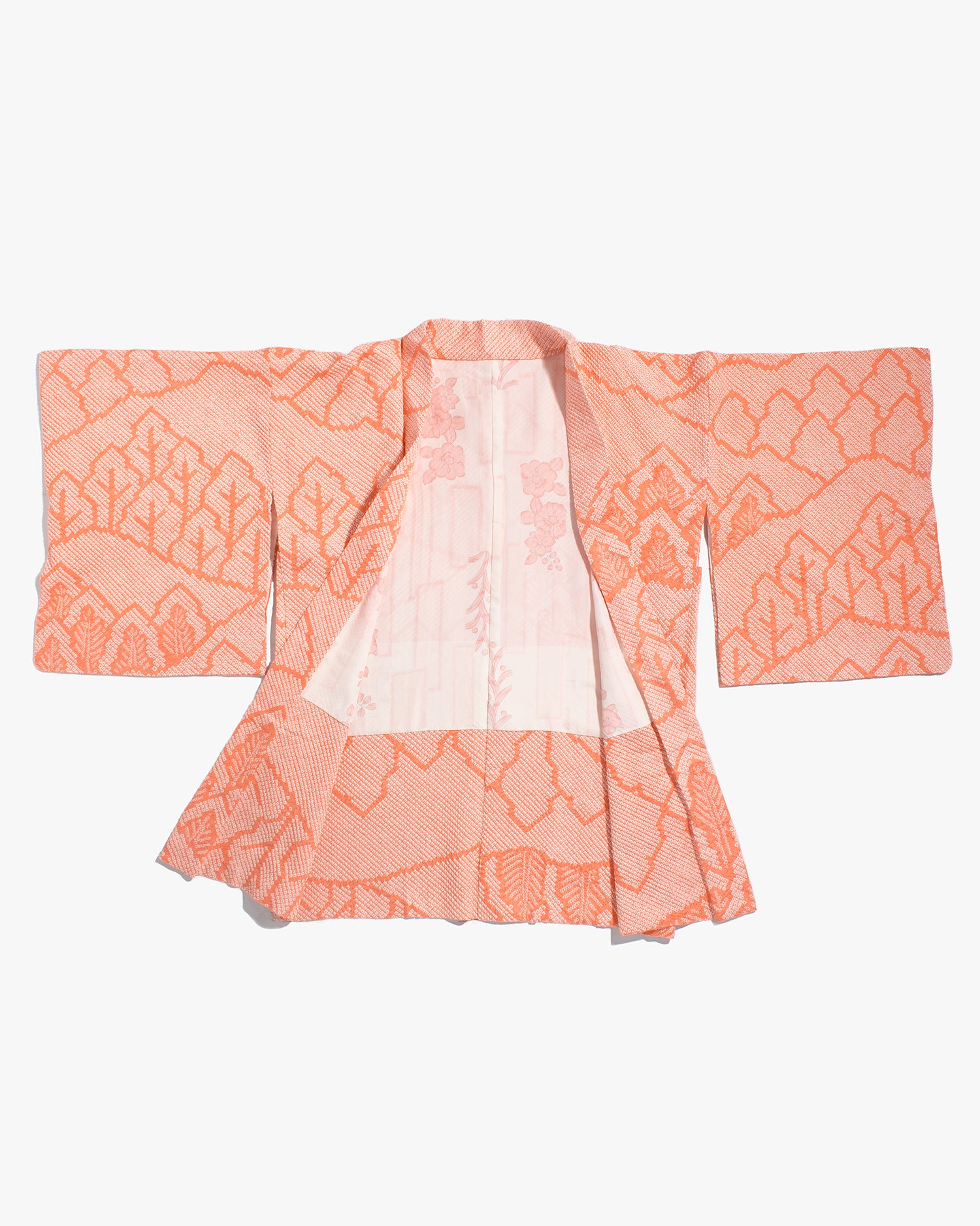 Vintage Haori Jacket, Full Shibori, Peach Tree Landscape – Kiriko Made