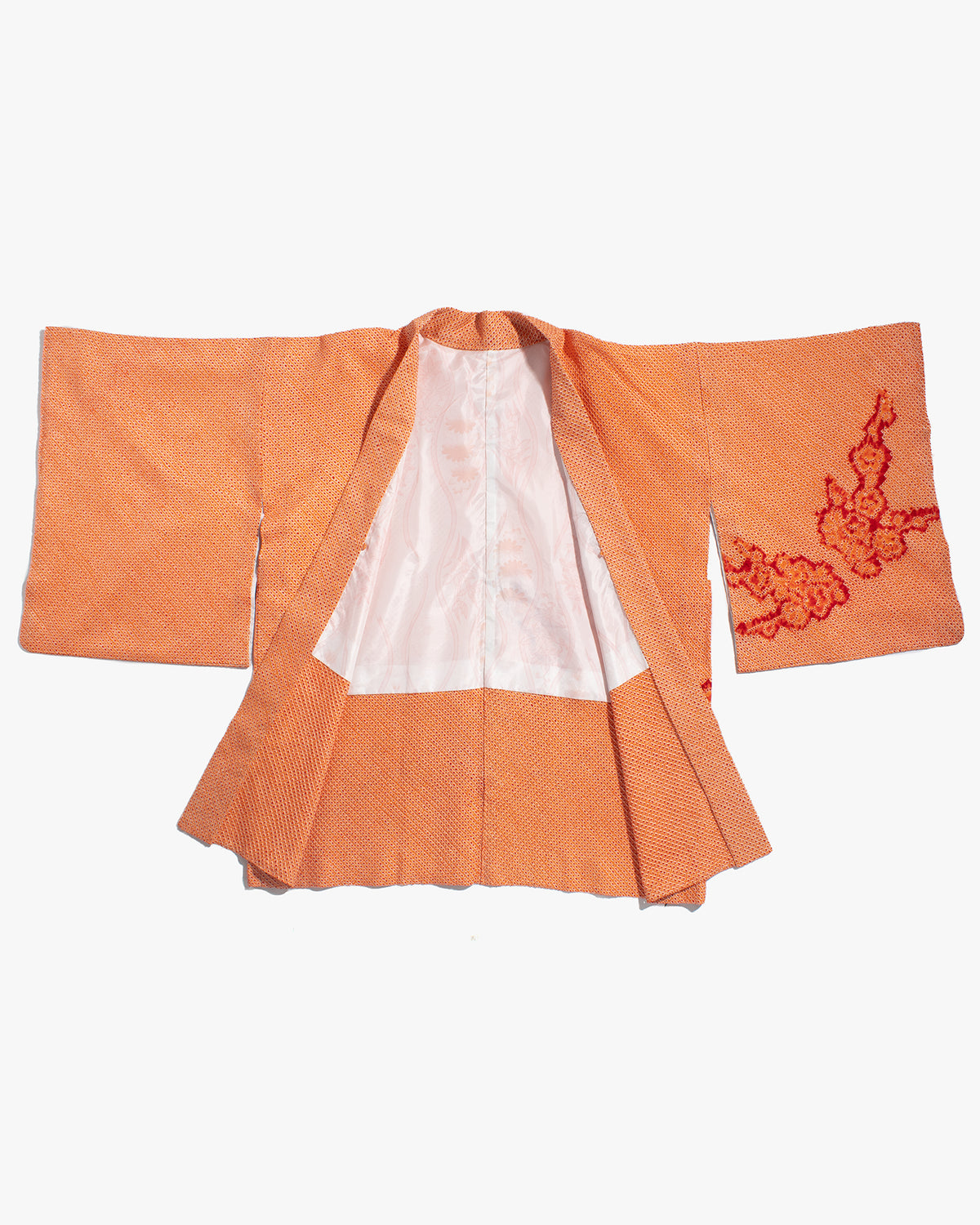 Vintage Haori Jacket, Full Shibori, Orange with Red Floral