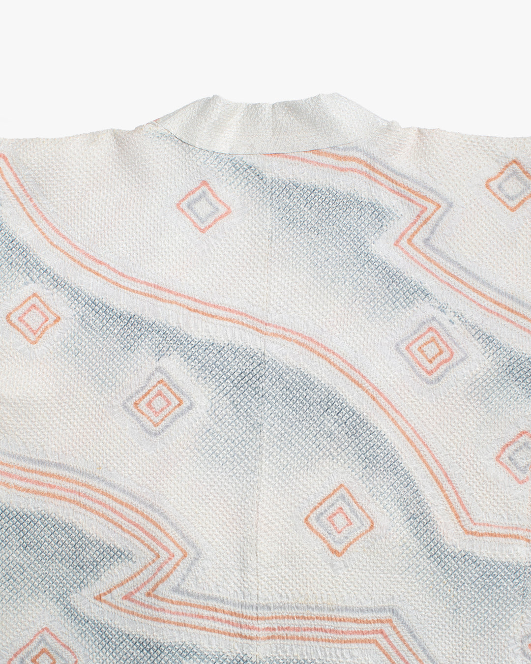 Vintage Haori Jacket, Full Shibori, Pale Blue with Abstract Orange Triangles