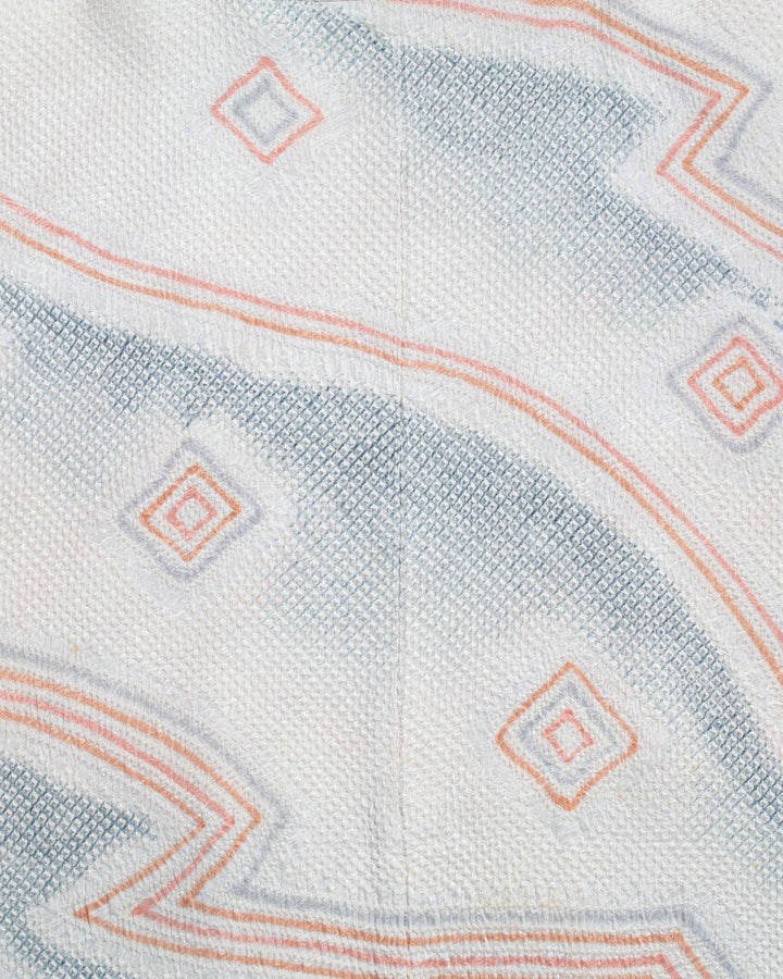 Vintage Haori Jacket, Full Shibori, Pale Blue with Abstract Orange Triangles