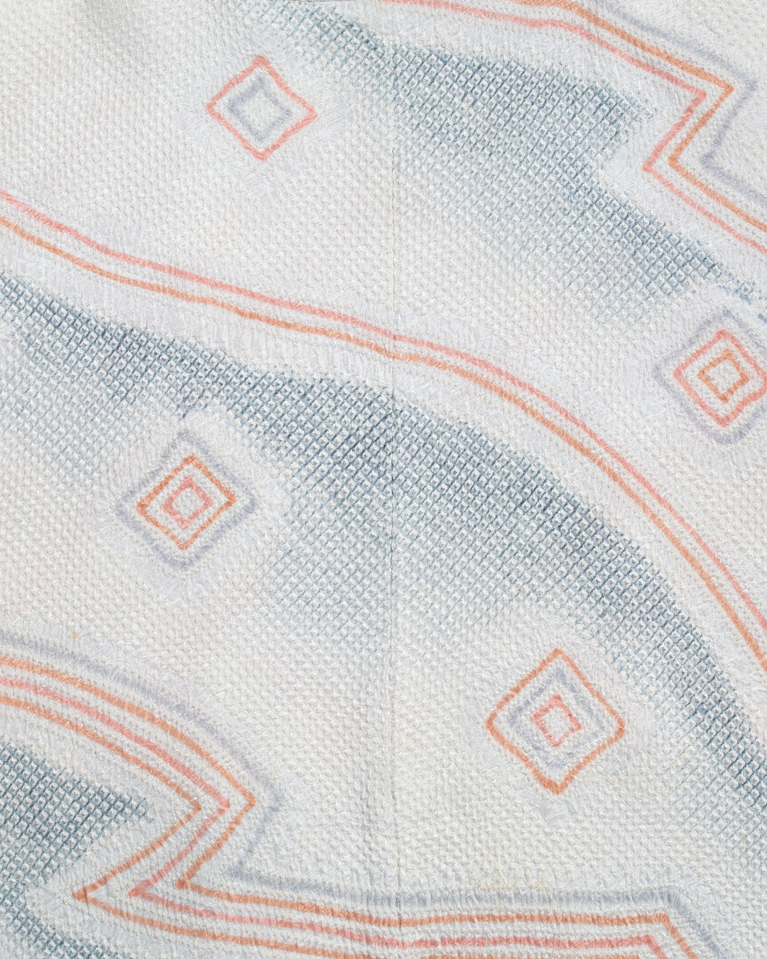 Vintage Haori Jacket, Full Shibori, Pale Blue with Abstract Orange Triangles