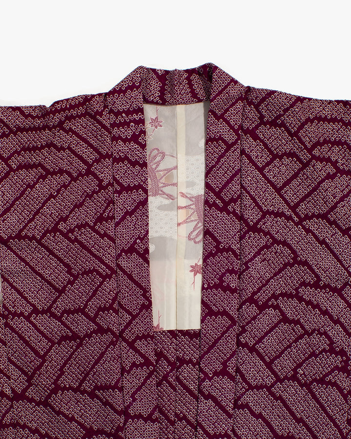 Vintage Haori Jacket, Full Shibori, Abstract Burgundy Seigaiha