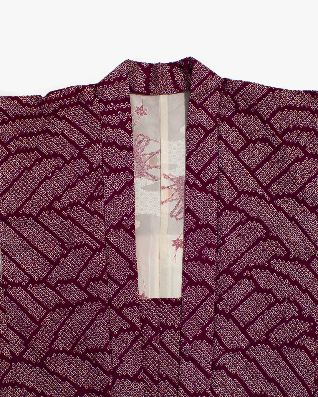 Vintage Haori Jacket, Full Shibori, Abstract Burgundy Seigaiha