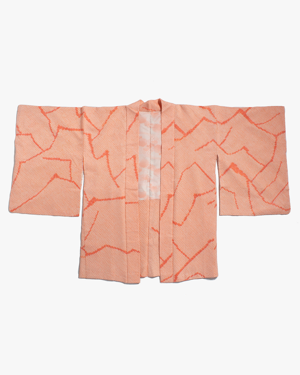 Vintage Haori Jacket, Full Shibori, Peach with Orange Abstract