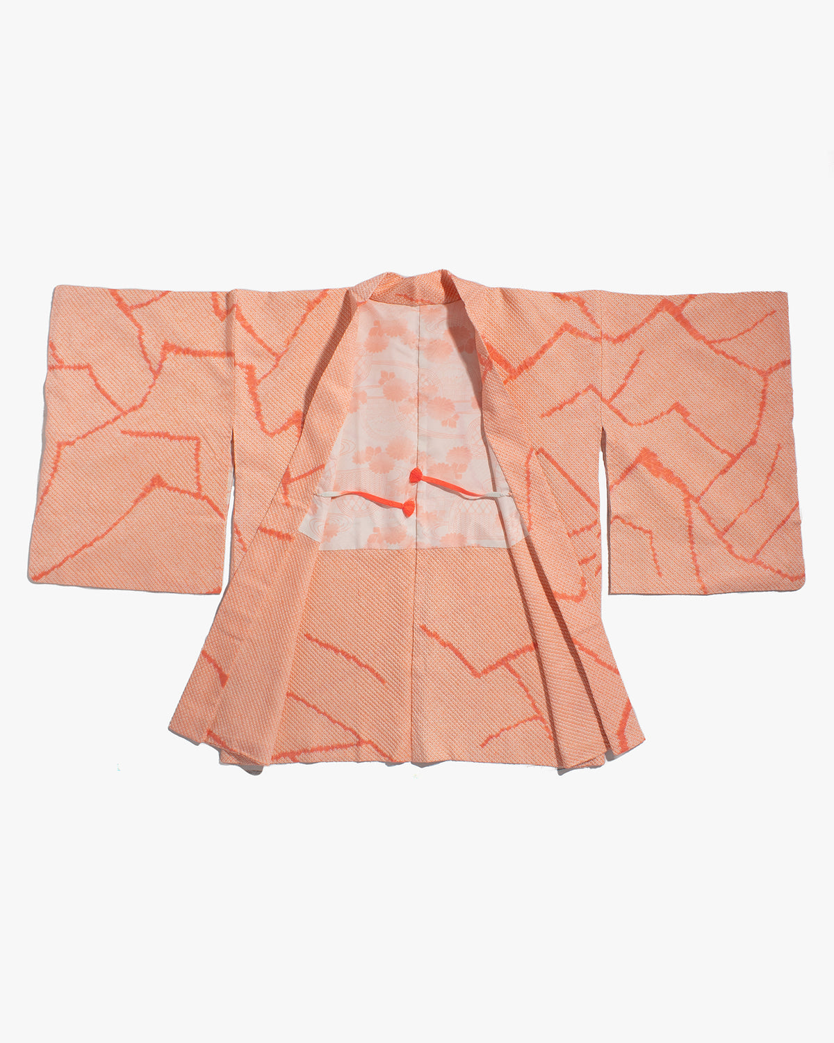 Vintage Haori Jacket, Full Shibori, Peach with Orange Abstract