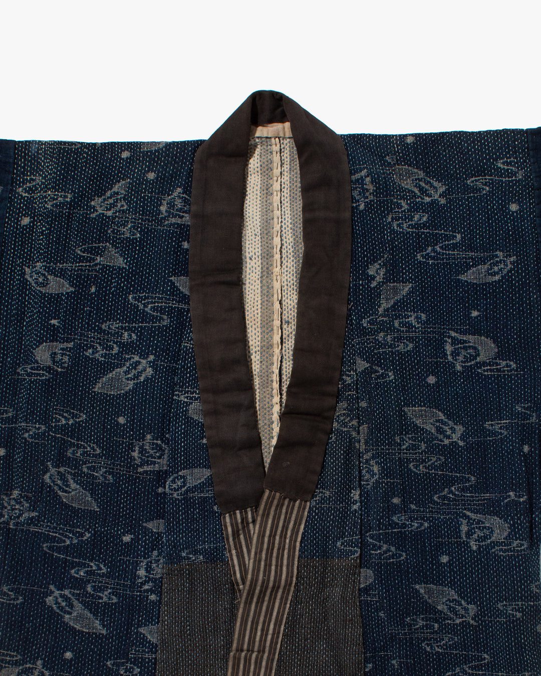 Vintage Boro Noragi Jacket, Indigo Kasuri, Partially Sashiko Stitched