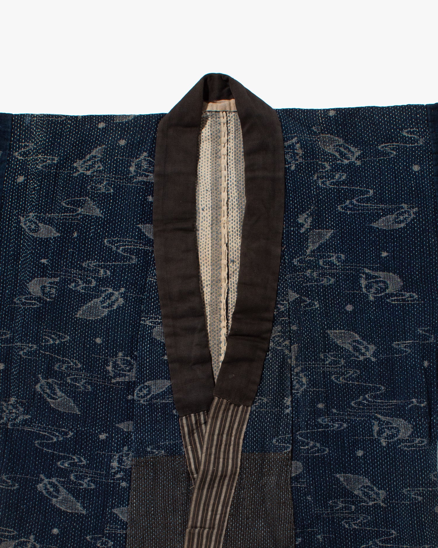Vintage Boro Noragi Jacket, Indigo Kasuri, Partially Sashiko