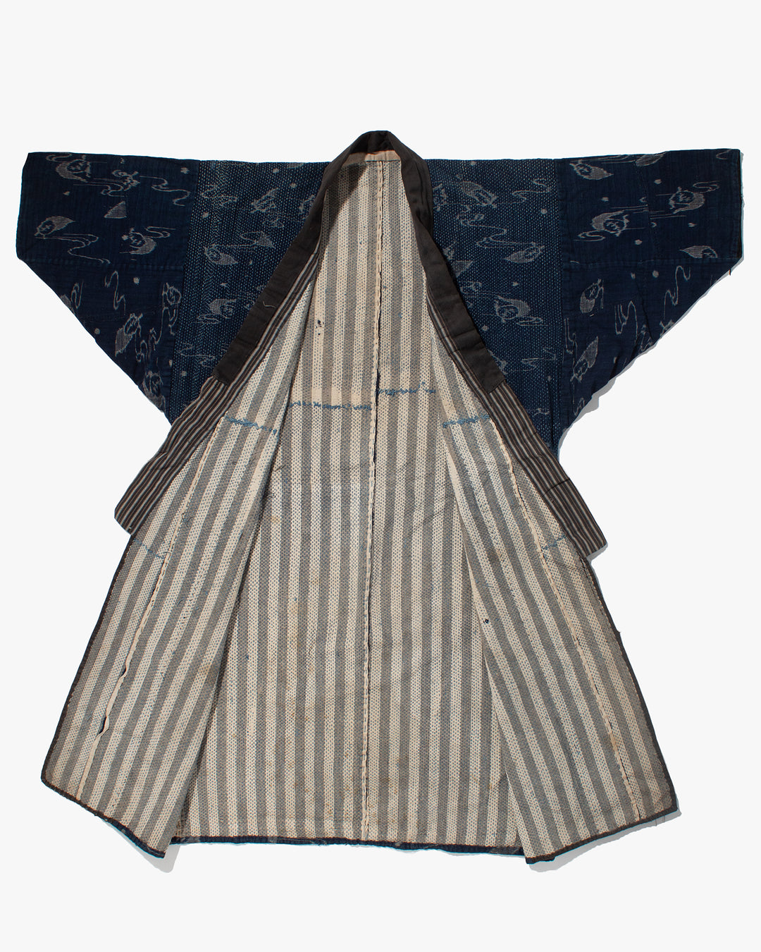 Vintage Boro Noragi Jacket, Indigo Kasuri, Partially Sashiko Stitched