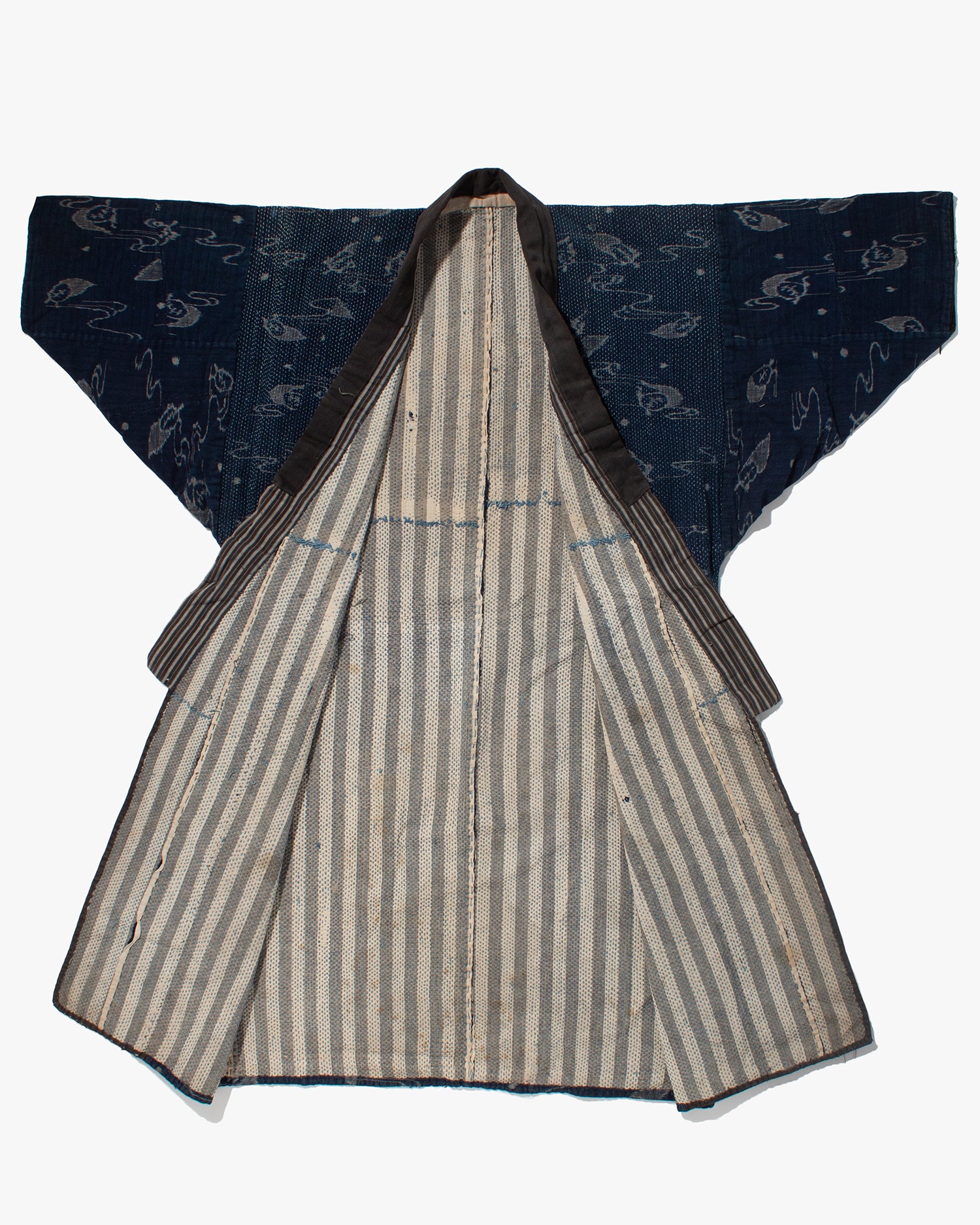 Vintage Boro Noragi Jacket, Indigo Kasuri, Partially Sashiko