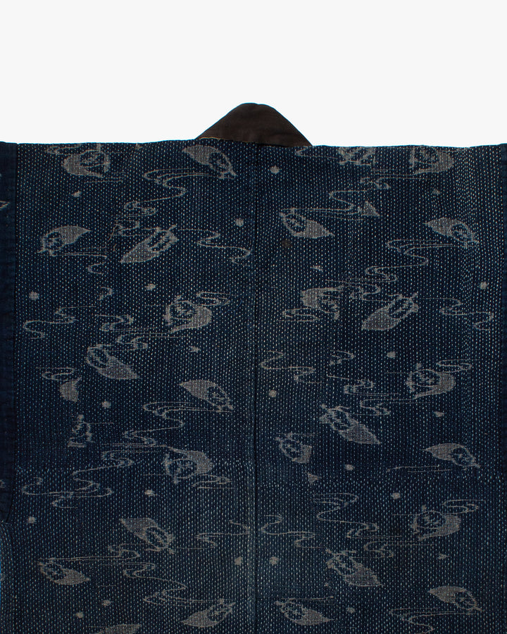 Vintage Boro Noragi Jacket, Indigo Kasuri, Partially Sashiko Stitched