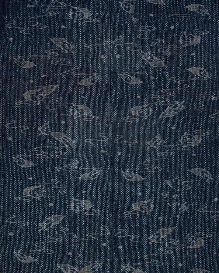 Vintage Boro Noragi Jacket, Indigo Kasuri, Partially Sashiko Stitched