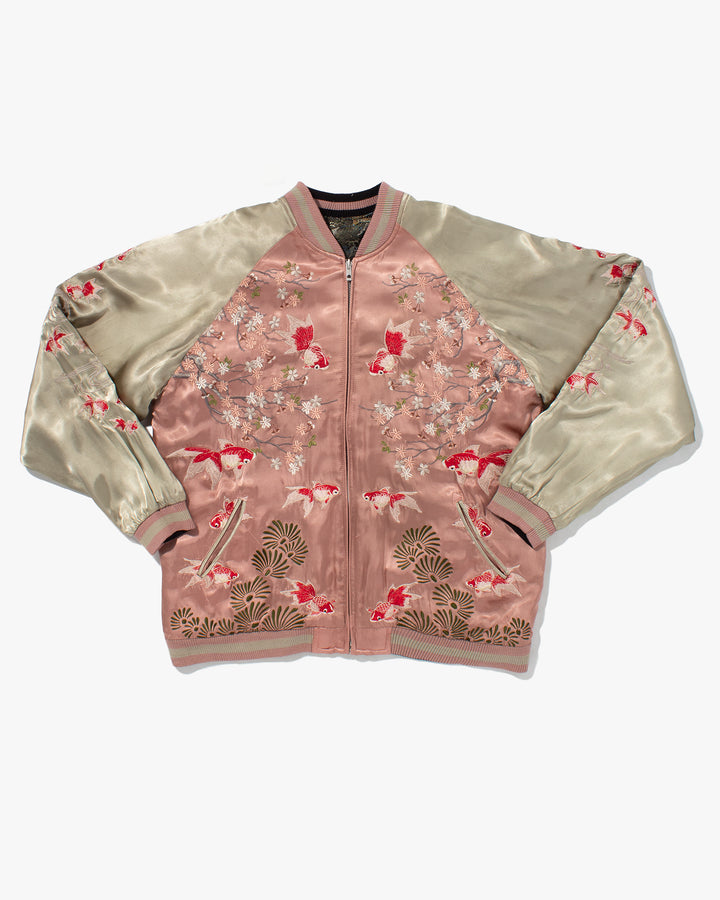 Japanese Repro Souvenir Jacket, Reversible, Pink with Red Goldfish and Blossoms