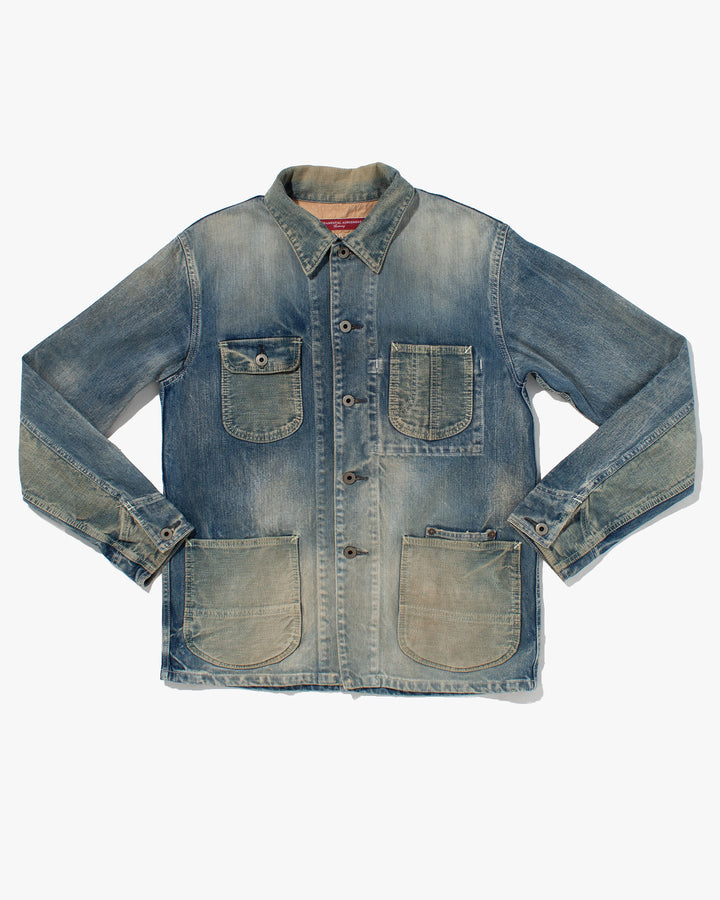 Japanese Repro Denim Jacket, Fundamental Agreement, Distressing and Patched Pockets