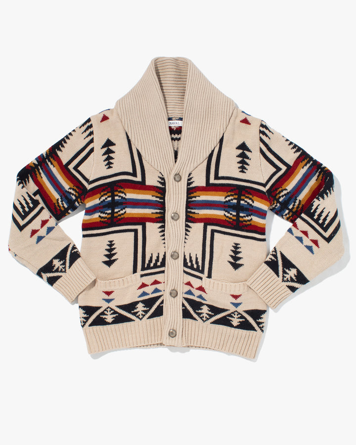 Japanese Repro Winter Jacket, Naval, Cream with Multi Geometric Designs