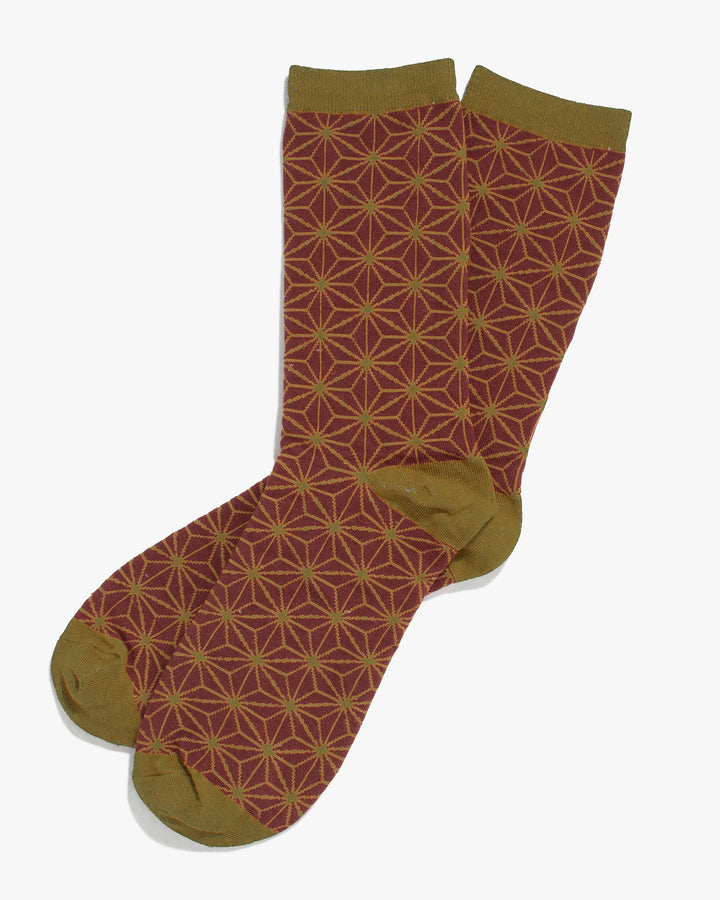 Kiriko Original Socks, Asanoha, Brick and Mustard