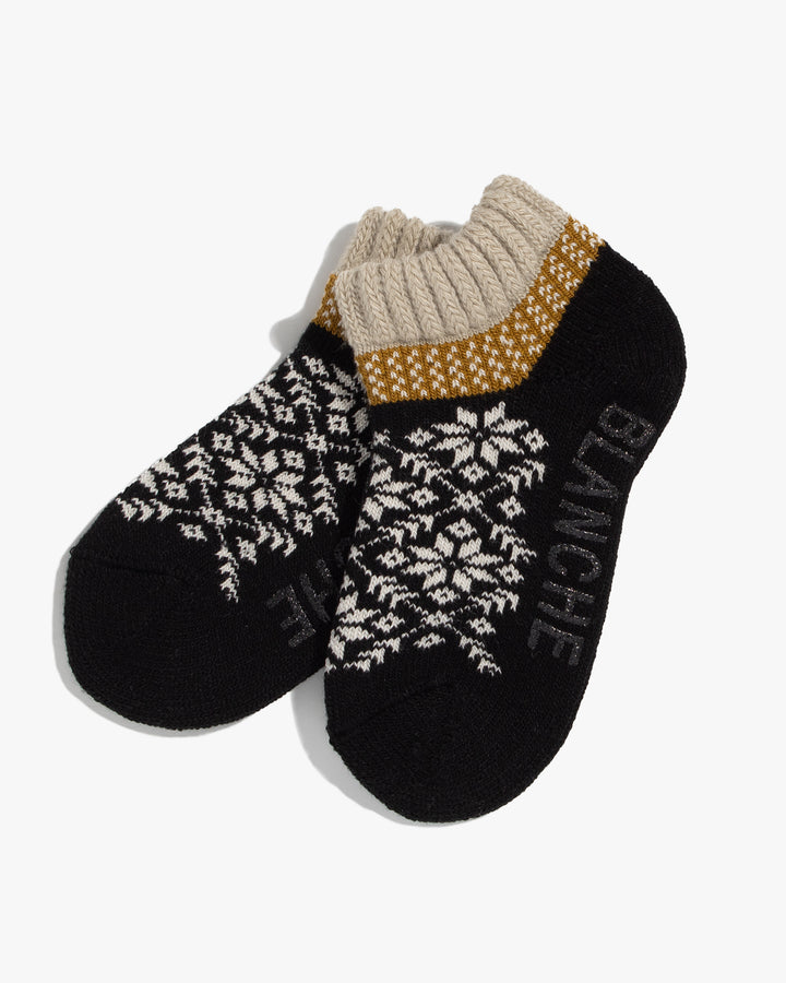 Debby Co., Ankle Socks, Maison Blanche Collection, Black and Gold with Nordic Pattern