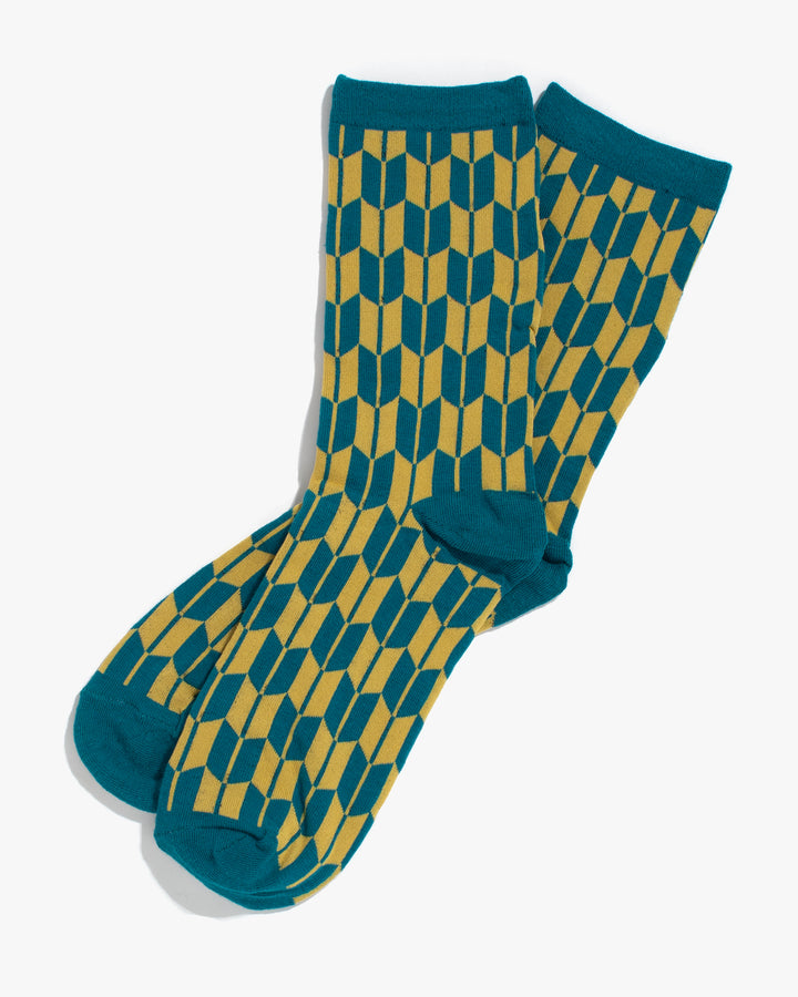 Kiriko Original Socks, Yagasuri, Teal and Yellow