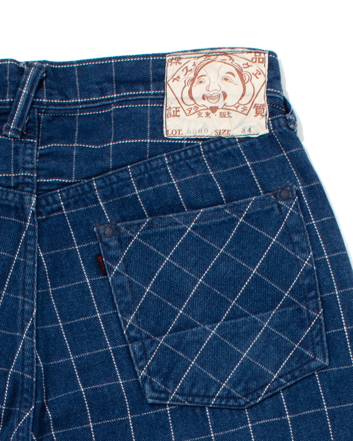 Japanese Repro Twill Cotton Chinos, Indigo with Large Grid, Yamane Brand - 34"