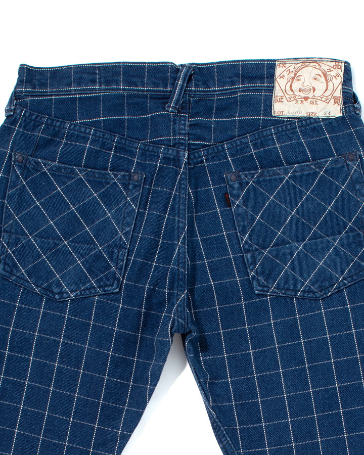Japanese Repro Twill Cotton Chinos, Indigo with Large Grid, Yamane Brand - 34"