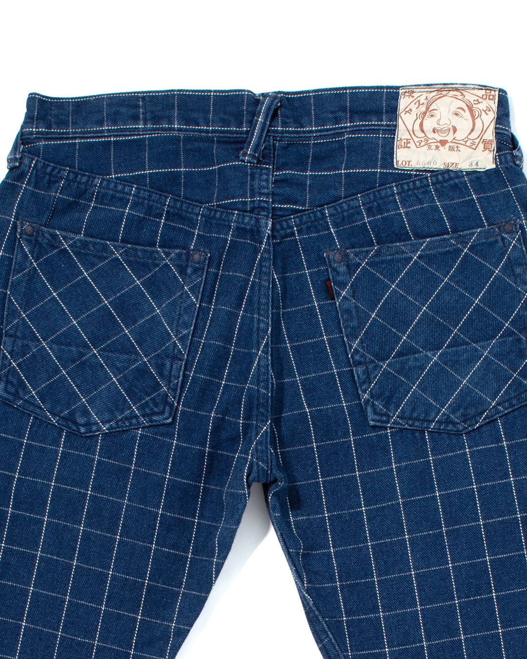 Japanese Repro Twill Cotton Chinos, Indigo with Large Grid, Yamane Brand - 34"