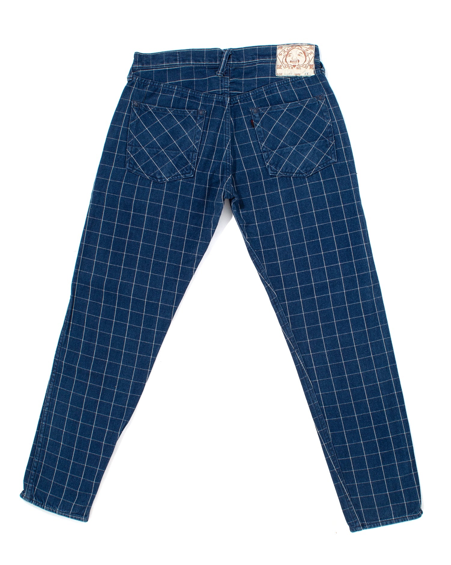 Japanese Repro Twill Cotton Chinos, Indigo with Large Grid, Yamane