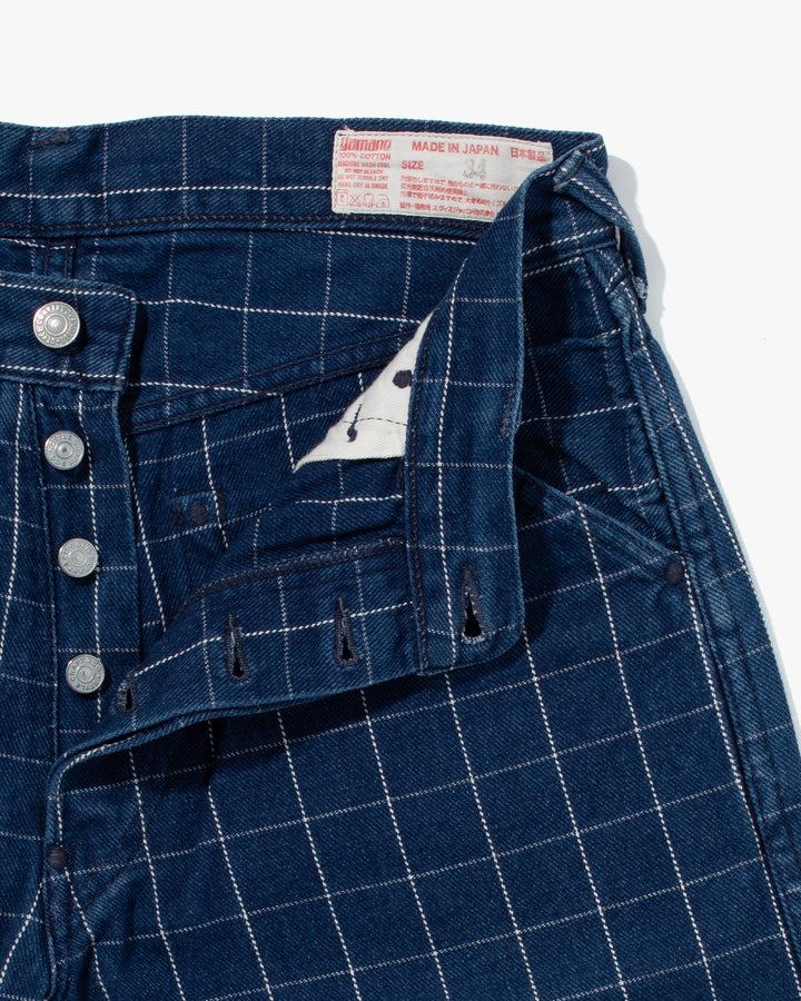 Japanese Repro Twill Cotton Chinos, Indigo with Large Grid, Yamane Brand - 34"