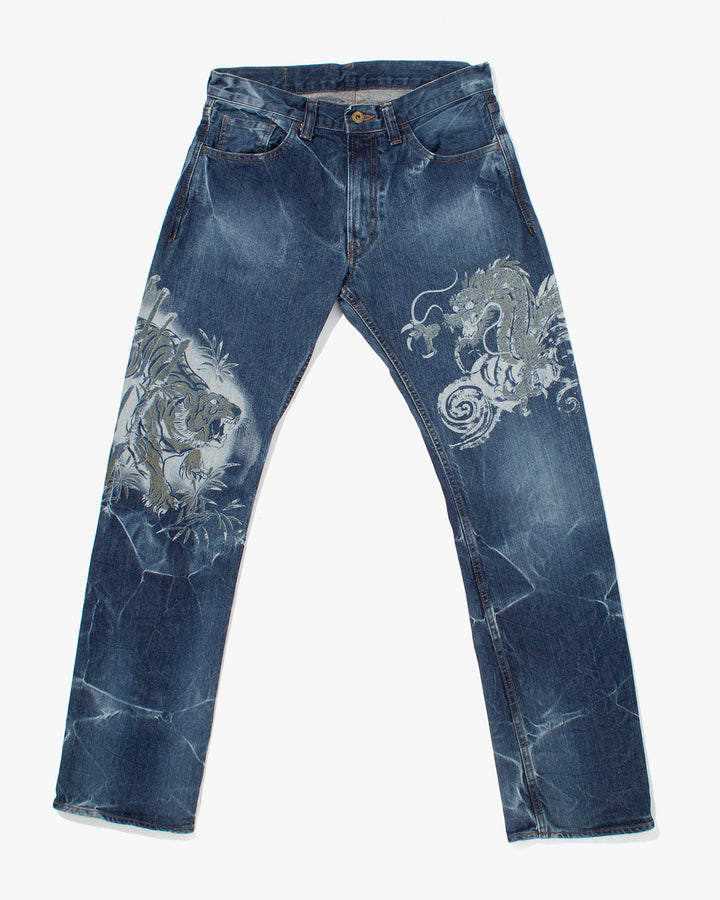 Japanese Repro Denim Jeans, Eternal, Dragon and Tiger Graphic - 32