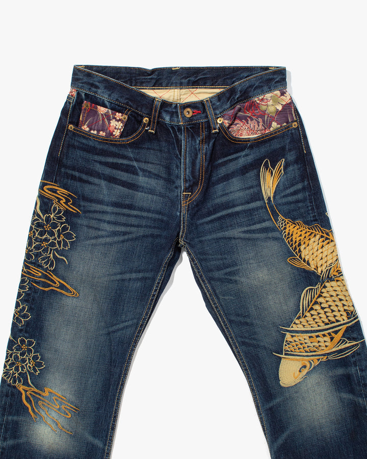 Japanese Repro Denim Jeans, Eternal, Koi Fish and Sakura Embroidery - 31