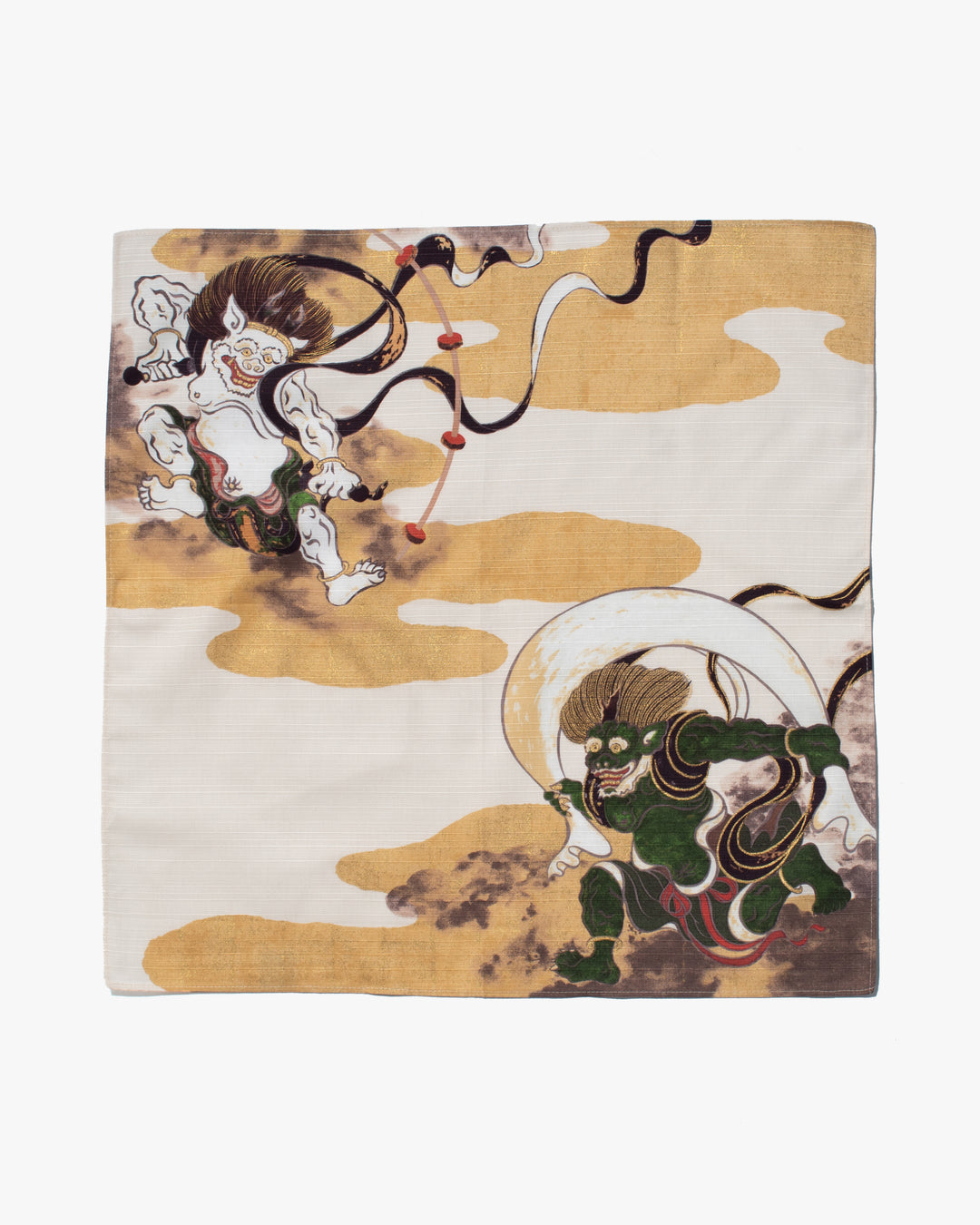 Modern Furoshiki, Musubi, Ukiyo-e, Fujin and Raijin, Auspicious Cloud Beige 19" x 19"