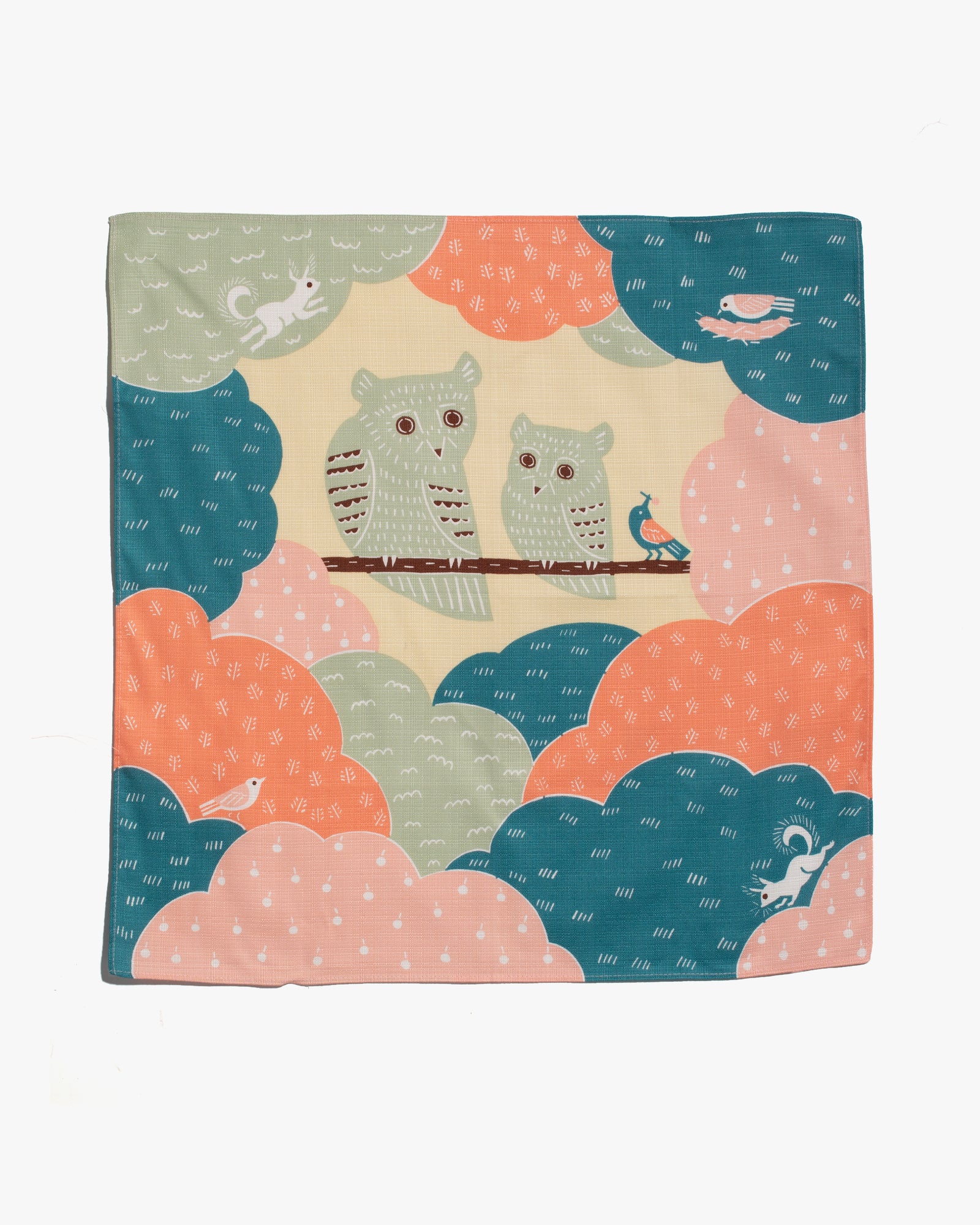 Modern Furoshiki, Musubi Organic, Kata Kata, Owl, Pink 19.5" x 19.5"