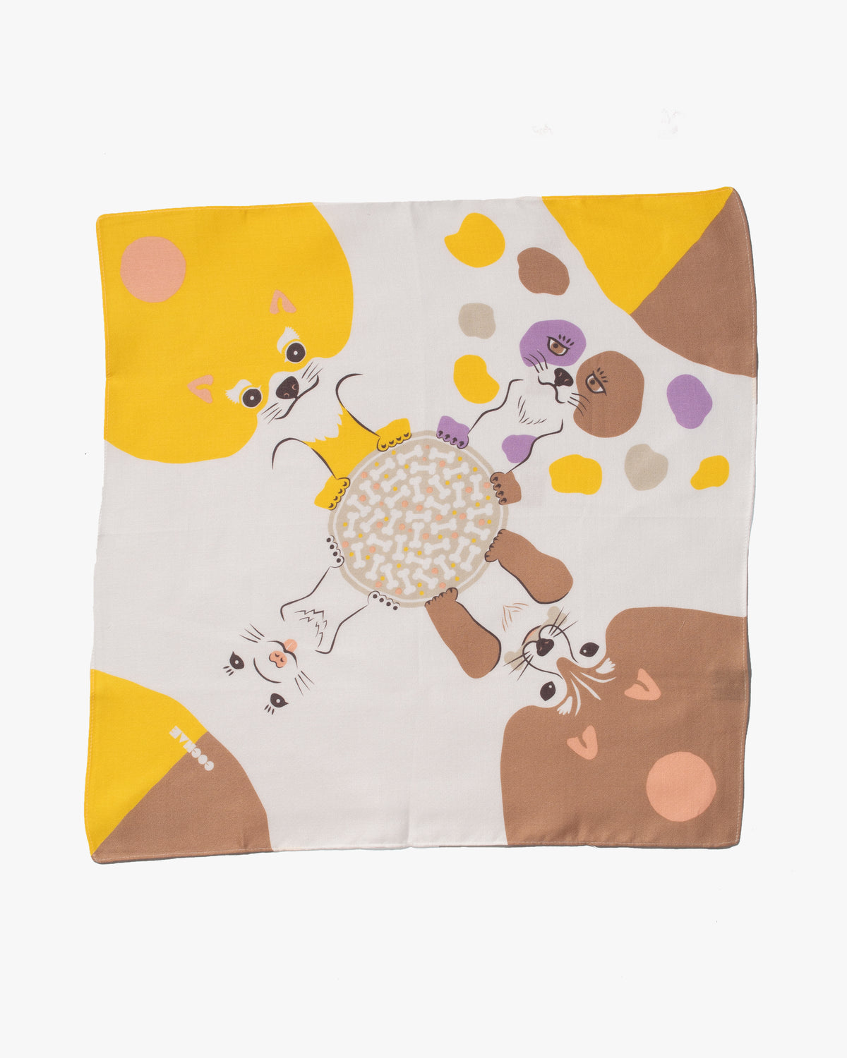 Modern Furoshiki, Musubi, Cochae, Dog, Beige/Yellow 19" x 19"