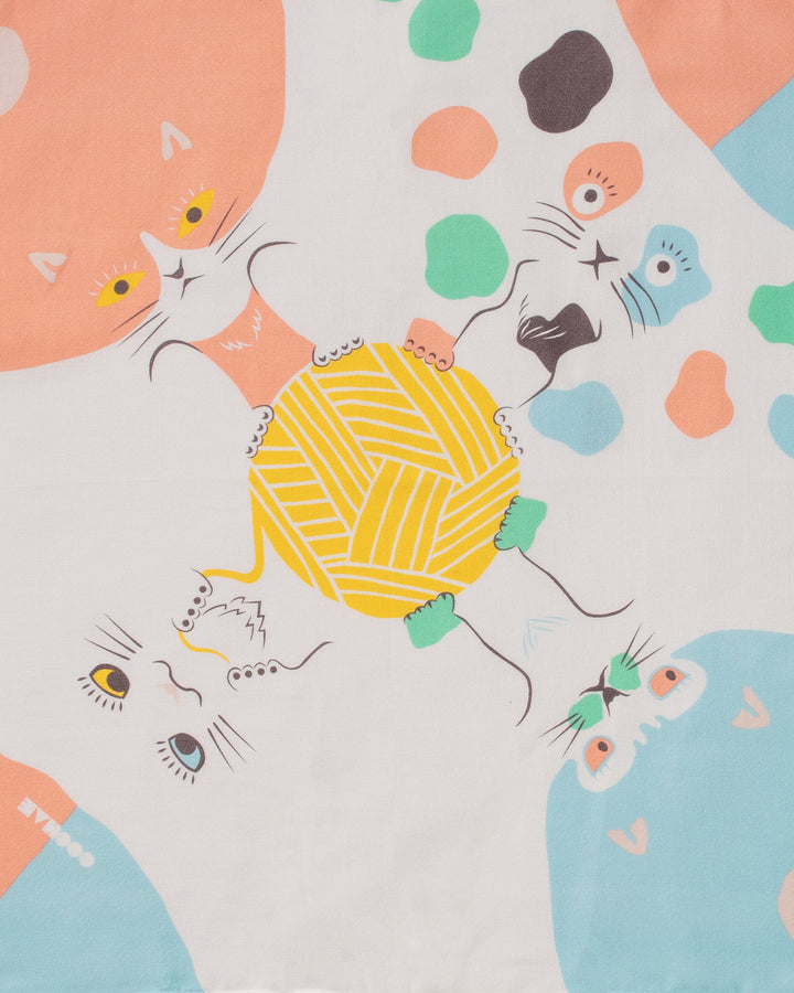 Modern Furoshiki, Musubi, Cochae, Cat, Pink/Blue 19" x 19"