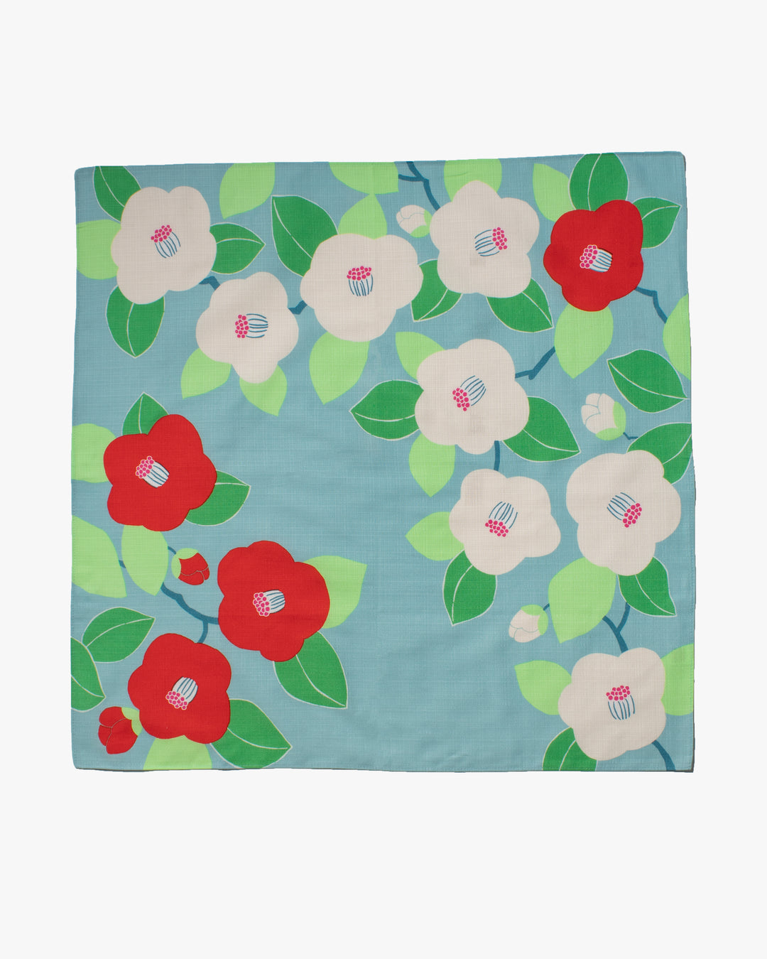 Modern Furoshiki, Hime Musubi, Adeline Klam, Camellia, Turquoise 27.5" x 27.5"