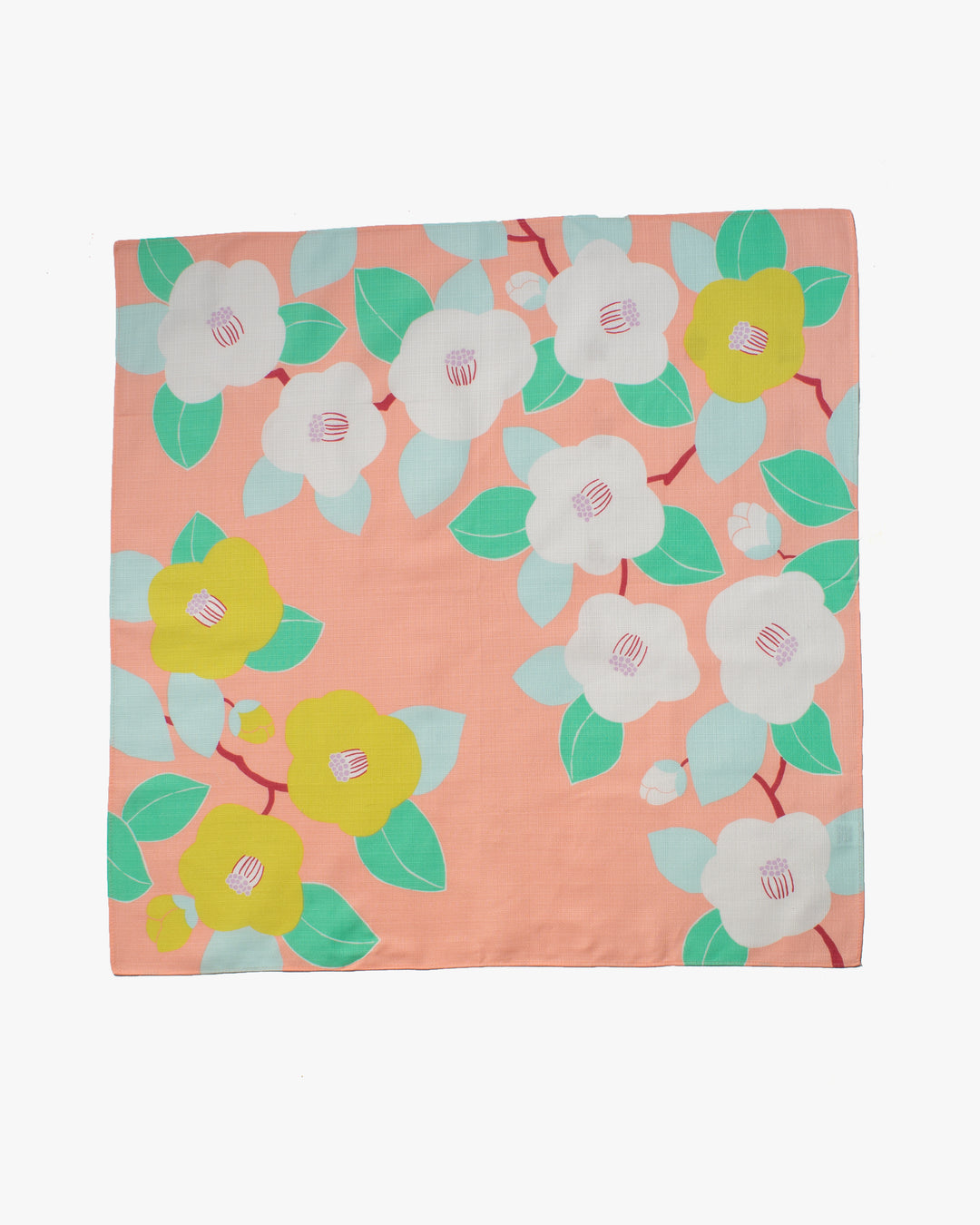 Modern Furoshiki, Hime Musubi, Adeline Klam, Camellia, Salmon Pink 27.5" x 27.5"