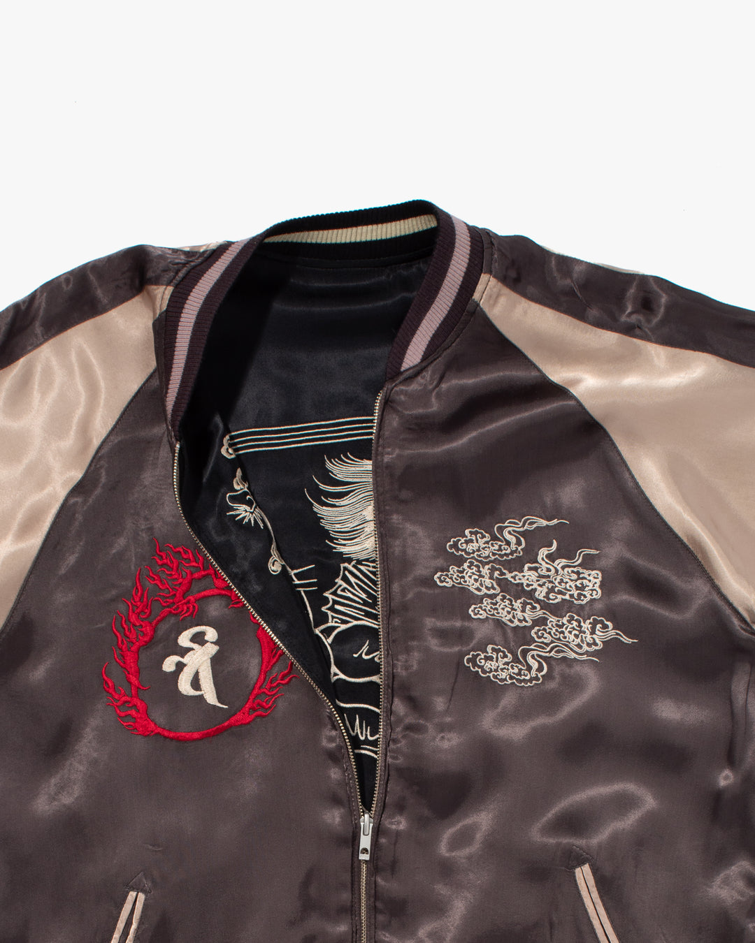 Japanese Repro Souvenir Jacket, Reversible, Taupe with Warrior - XL