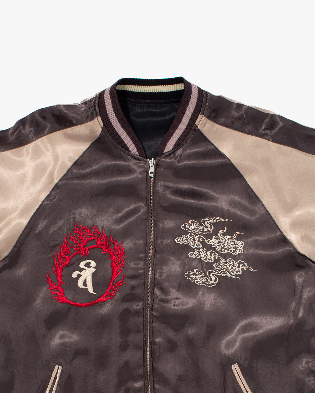 Japanese Repro Souvenir Jacket, Reversible, Taupe with Warrior - XL