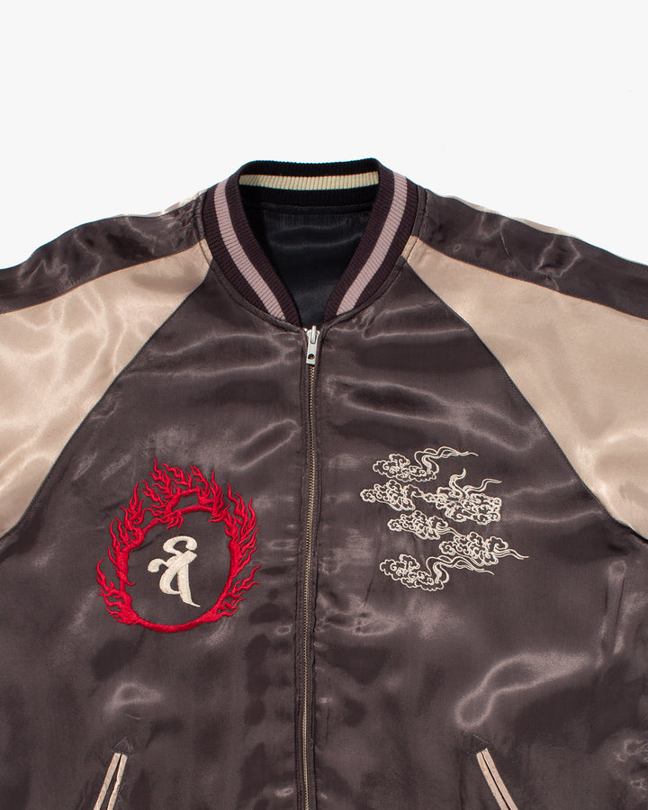 Japanese Repro Souvenir Jacket, Reversible, Taupe with Warrior - XL