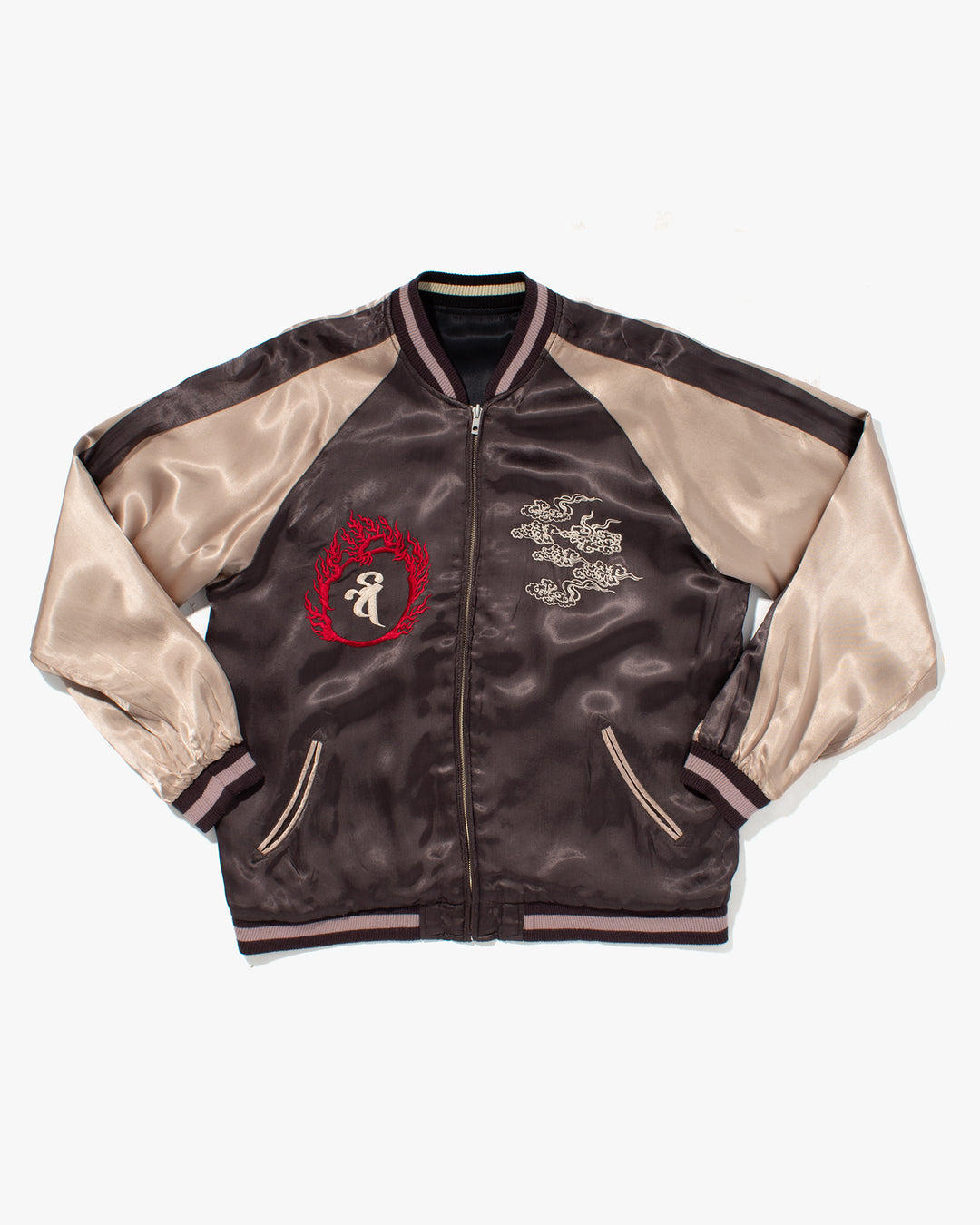 Japanese Repro Souvenir Jacket, Reversible, Taupe with Warrior - XL