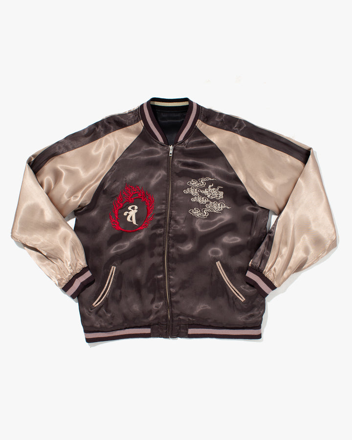 Japanese Repro Souvenir Jacket, Reversible, Taupe with Warrior - XL