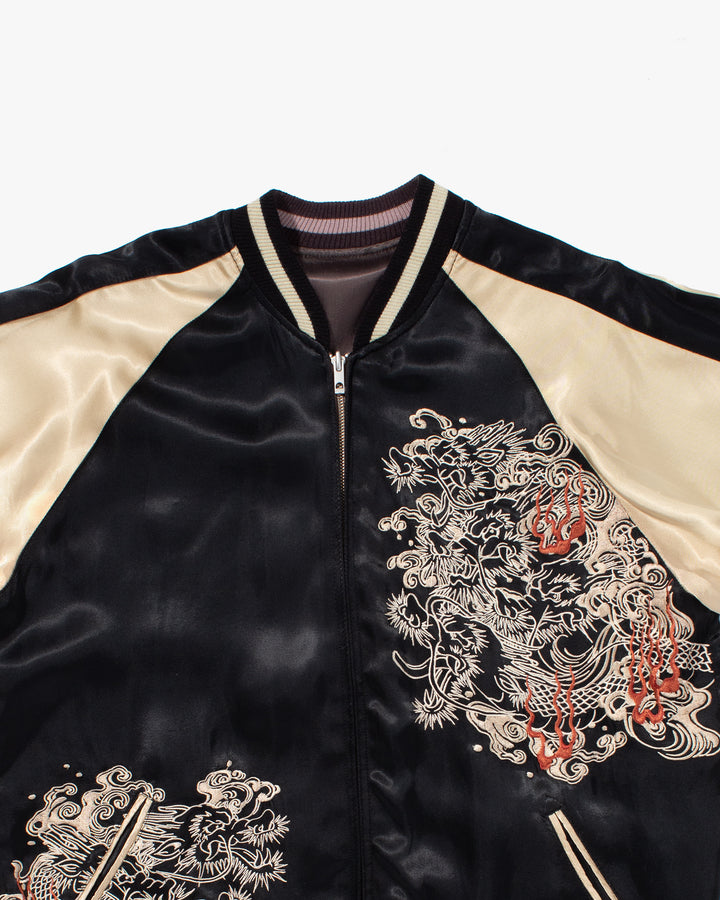 Japanese Repro Souvenir Jacket, Reversible, Taupe with Warrior - XL
