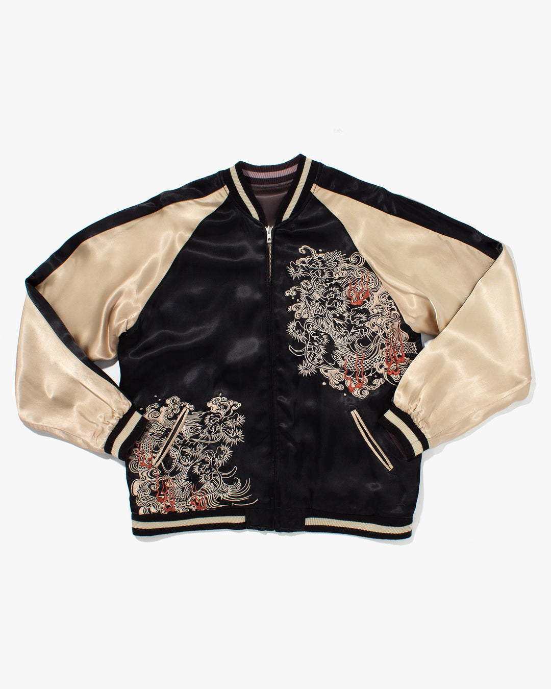 Japanese Repro Souvenir Jacket, Reversible, Taupe with Warrior - XL