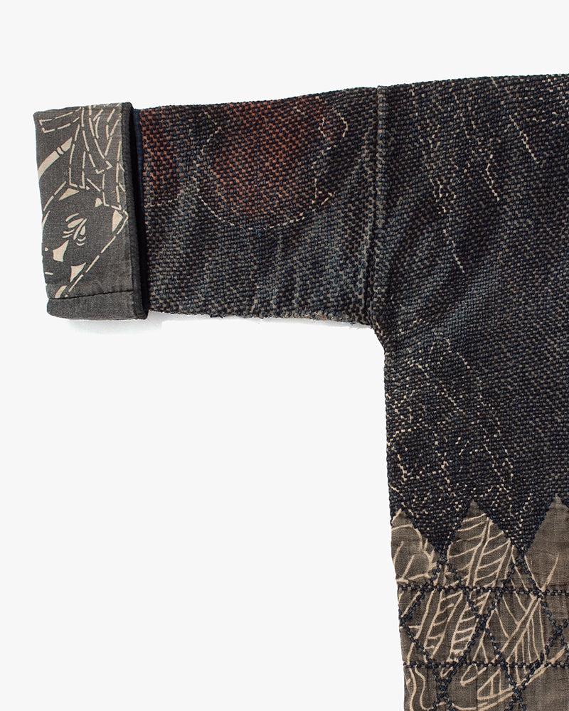 Vintage Fireman Jacket, Fully Sashiko Stitched, Indigo and Grey with Red Accent and Dragon