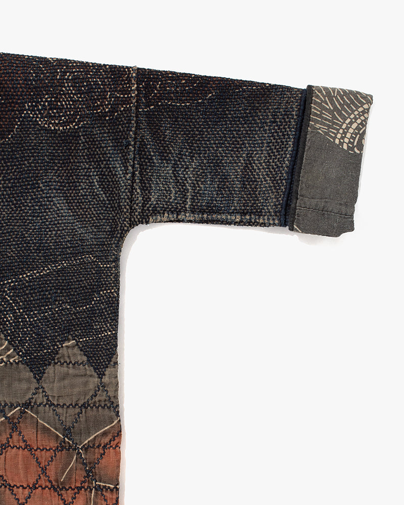Vintage Fireman Jacket, Fully Sashiko Stitched, Indigo and Grey with Red Accent and Dragon