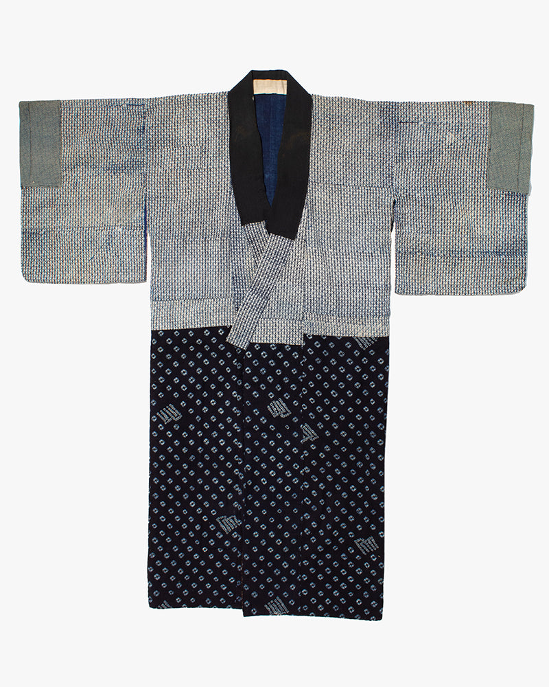 Vintage Kimono Jacket, Indigo with White Diamond Pattern