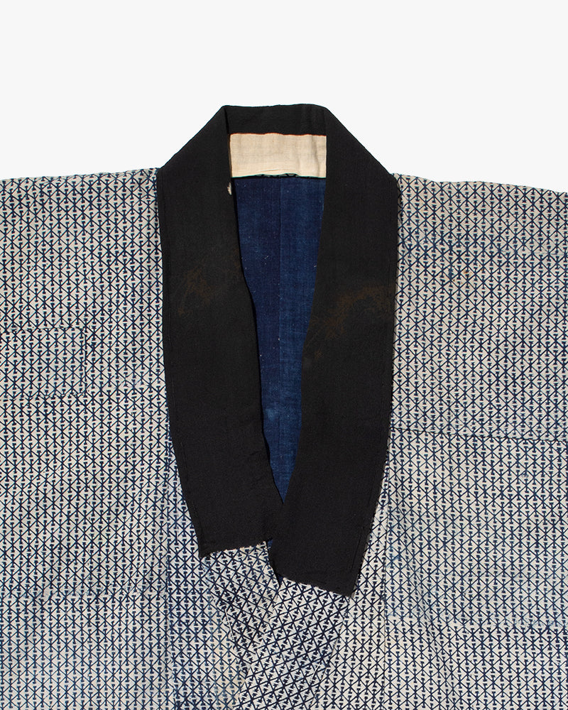 Vintage Kimono Jacket, Indigo with White Diamond Pattern