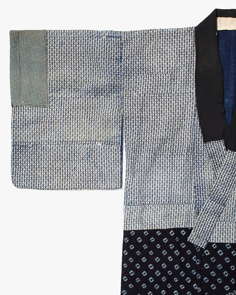 Vintage Kimono Jacket, Indigo with White Diamond Pattern