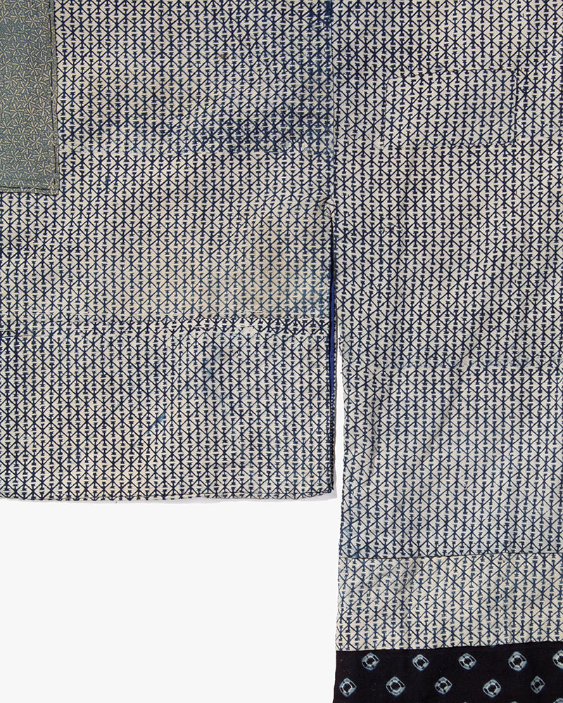 Vintage Kimono Jacket, Indigo with White Diamond Pattern